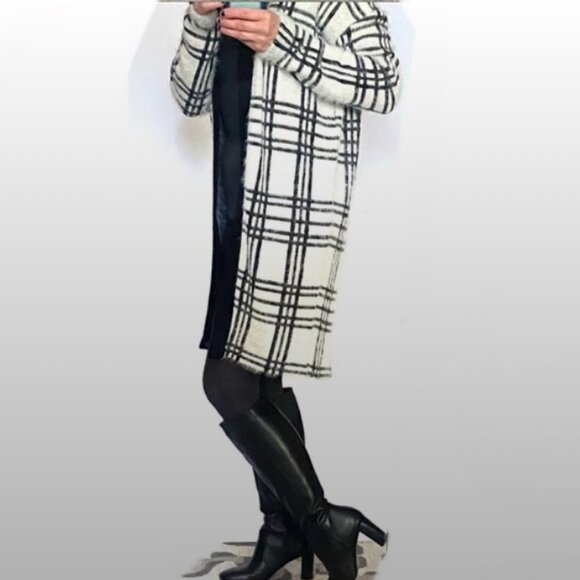 SANCTUARY | Open Front Flyaway Cardigan Sweater Duster Windowpane (Size S) - Picture 2 of 12